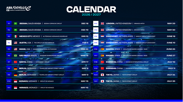 El primer calendario provisional de la temporada 2026-27 Formula E y la FIA anunciaron hoy